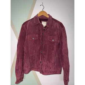 Vintage J. Jill Burgundy Genuine Suede Leather Trucker Jacket Size M 90 Wine red